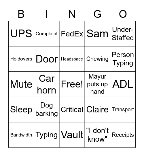 Zoom Bingo Card