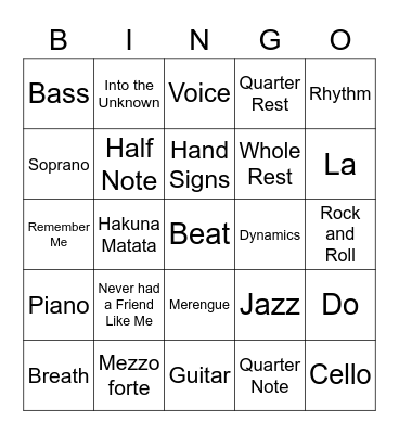 CHOIR BINGO Card