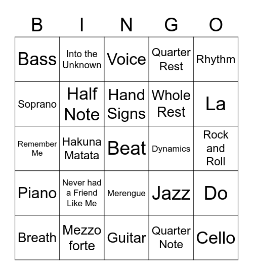 CHOIR BINGO Card