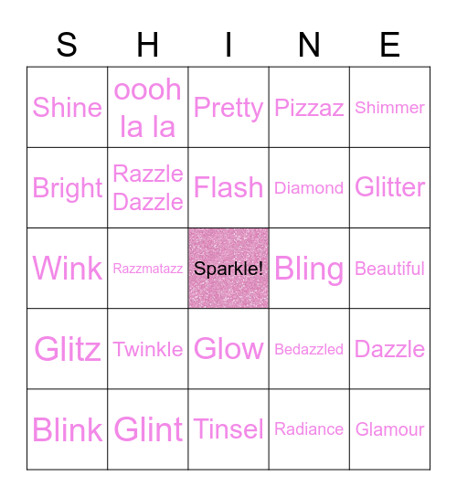 Tiffany's Sparkle Bingo Card