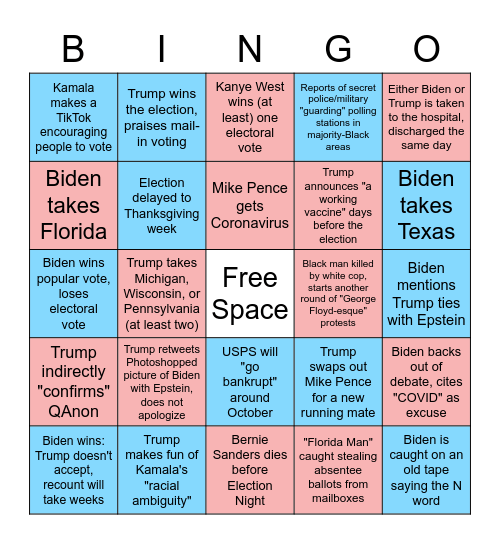 2020 Election Bingo! Bingo Card