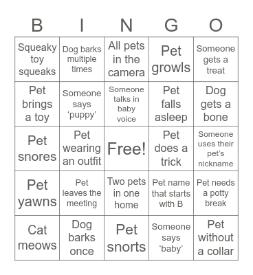 Pet Party Bingo Card