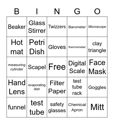 Science Equipment Bingo Card