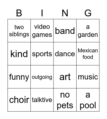 spanish Bingo Card