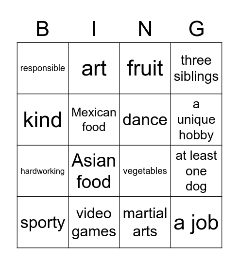 Spanish Bingo Card