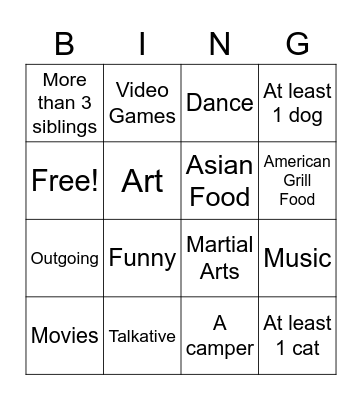 Untitled Bingo Card