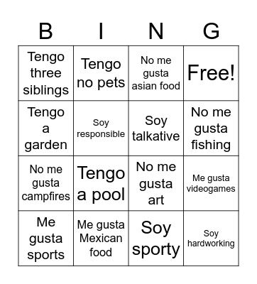 Spanish Bingo Card