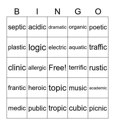 -ic Bingo Card