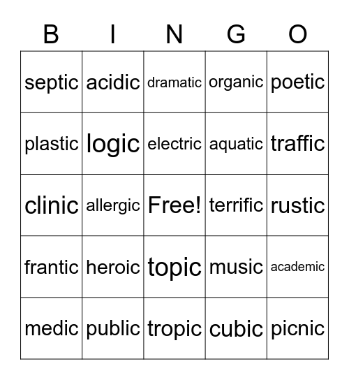 -ic Bingo Card