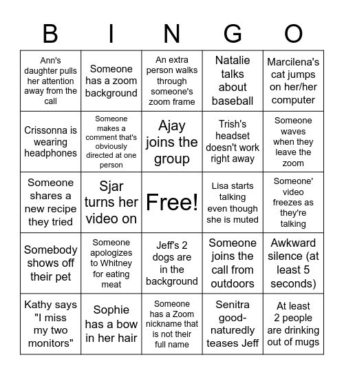 ABF Social Zoom Bingo Card