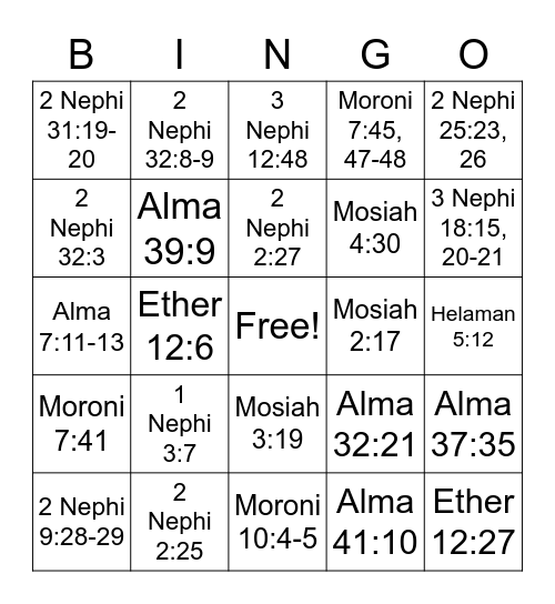 Scripture Bingo Card
