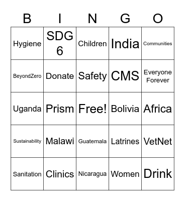 Water For People BINGO Card