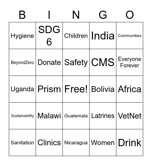 Water For People BINGO Card