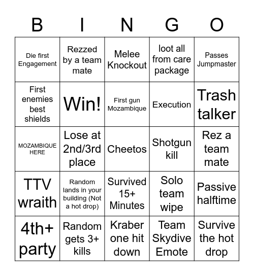 Apex Bingo! Bingo Card