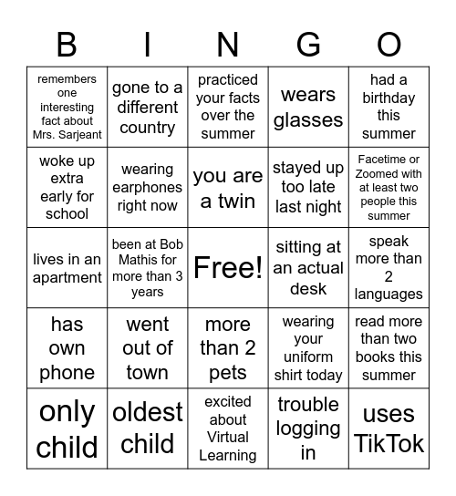 Untitled Bingo Card