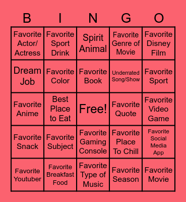 GTKY Bingo! Bingo Card