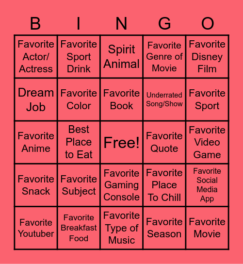 GTKY Bingo! Bingo Card