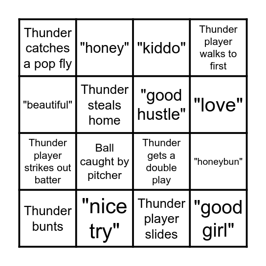 Thunder Bingo Card