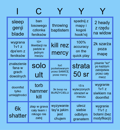 ICYYY's bingo Card