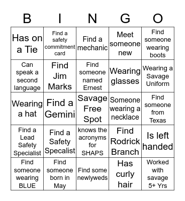 SAVAGE'S ICE BREAKER BINGO Card