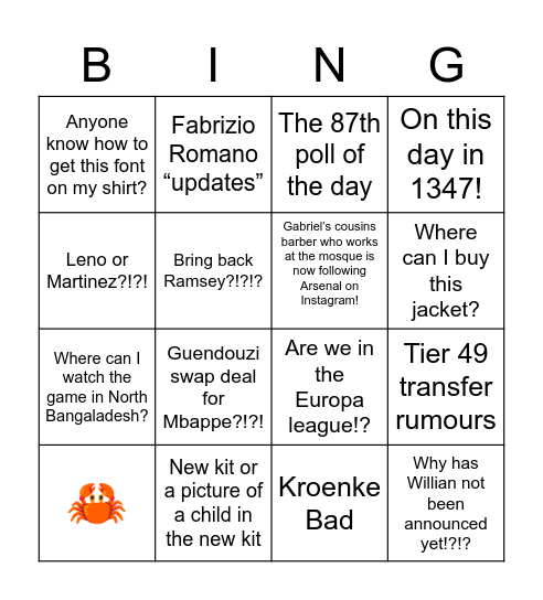 Untitled Bingo Card
