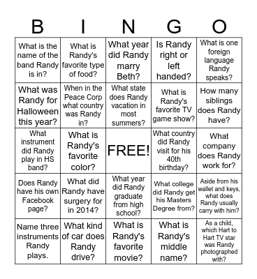 Randy Bingo Card