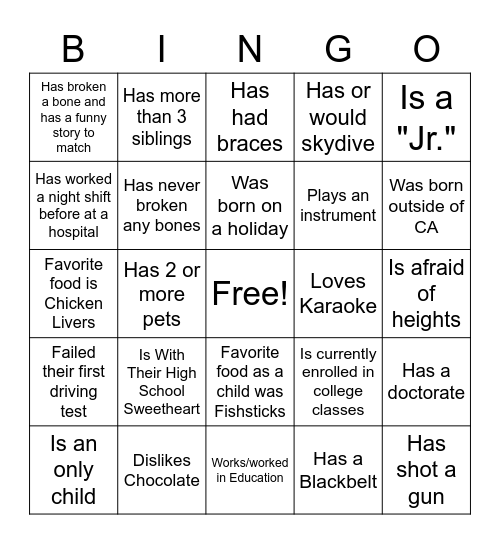 J&C Mingle Bingo Card