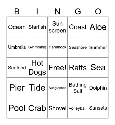 Beach Bingo Card