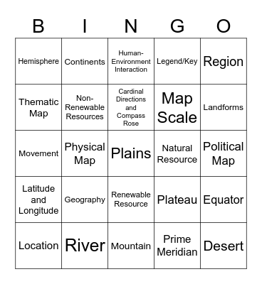 Geography Bingo Card