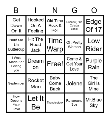 MUSCIAL BINGO!!!!!! Bingo Card