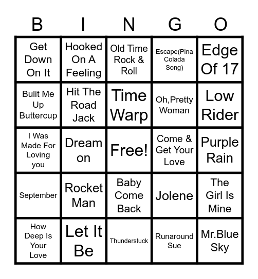 MUSCIAL BINGO!!!!!! Bingo Card