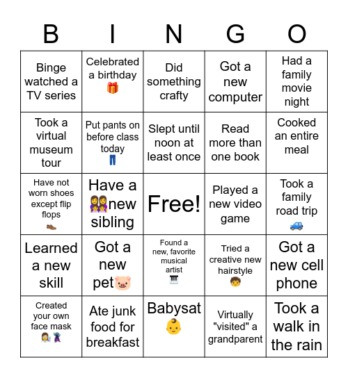 Pandemic Bingo! Bingo Card