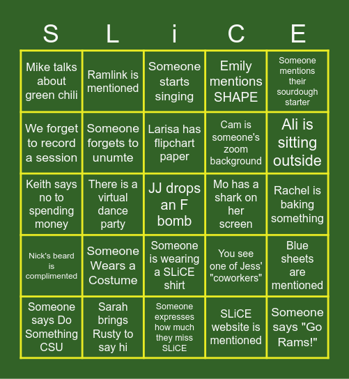 SLiCE Trianing Bingo! Bingo Card
