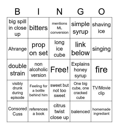 How to drink bingo Card