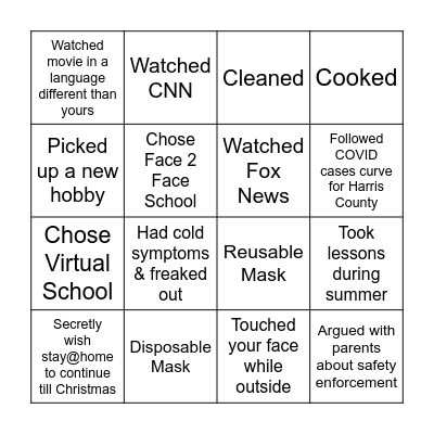 Covid Bingo Card