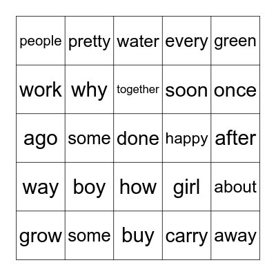 wonders 1-3 Bingo Card