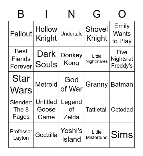 Video Games Bingo Card