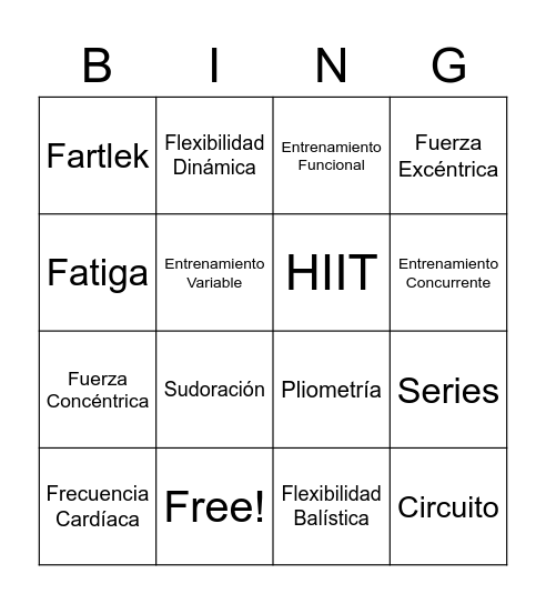 Actividad Física Sistematizada Bingo Card
