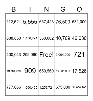 Place Value Bingo! Bingo Card