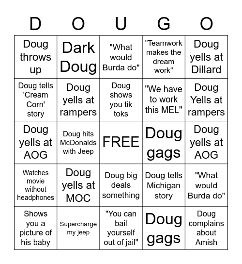 Doug Bingo Card