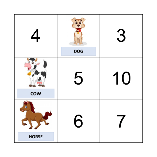 Animals and numbers bingo Card