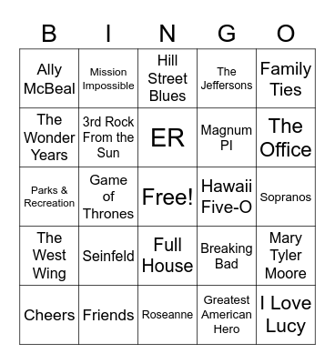 TV Themes Bingo Card