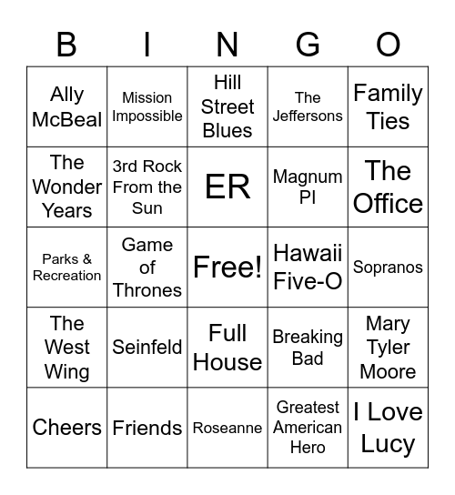 TV Themes Bingo Card