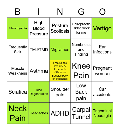 Upper Cervical Spine Center Bingo Card