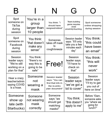 Back-to-School Teacher PD Bingo (COVID Edition) Bingo Card