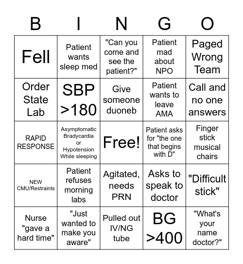 NIGHT FLOAT BINGO Card