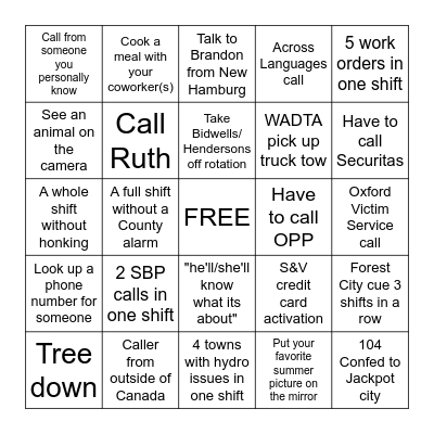 Bearcom Bingo Card