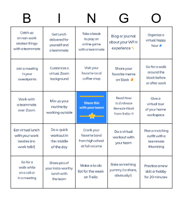 Remote Work Bingo Card