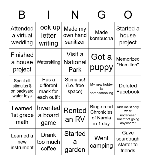 Pandemic Fun! Bingo Card