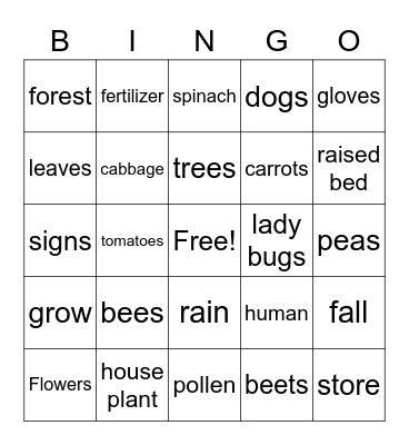 Garden Bingo Card